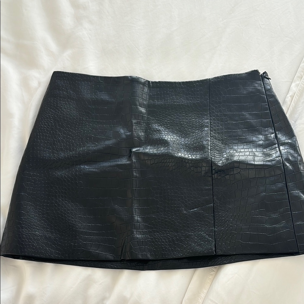 Black Croc-Embossed Skirt